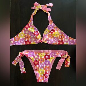 Brazilian Reversible Bikini with 70s Retro Floral Print